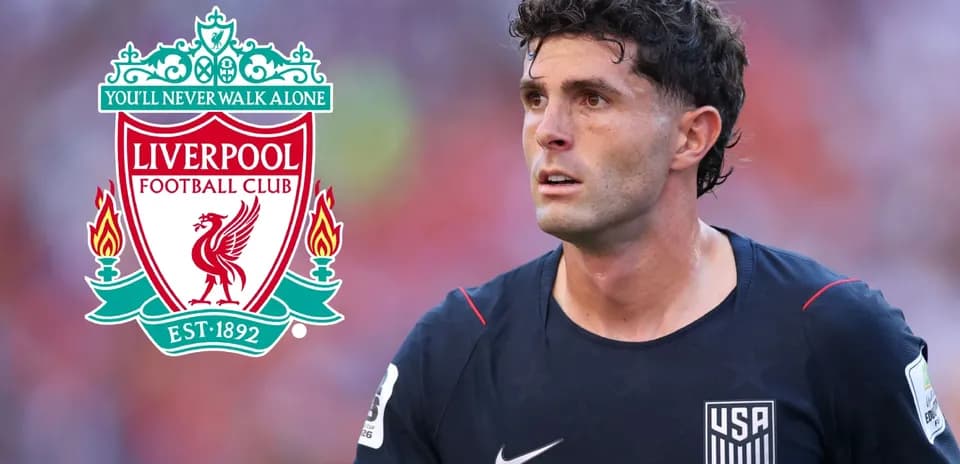 Player in USA kit with Liverpool logo background