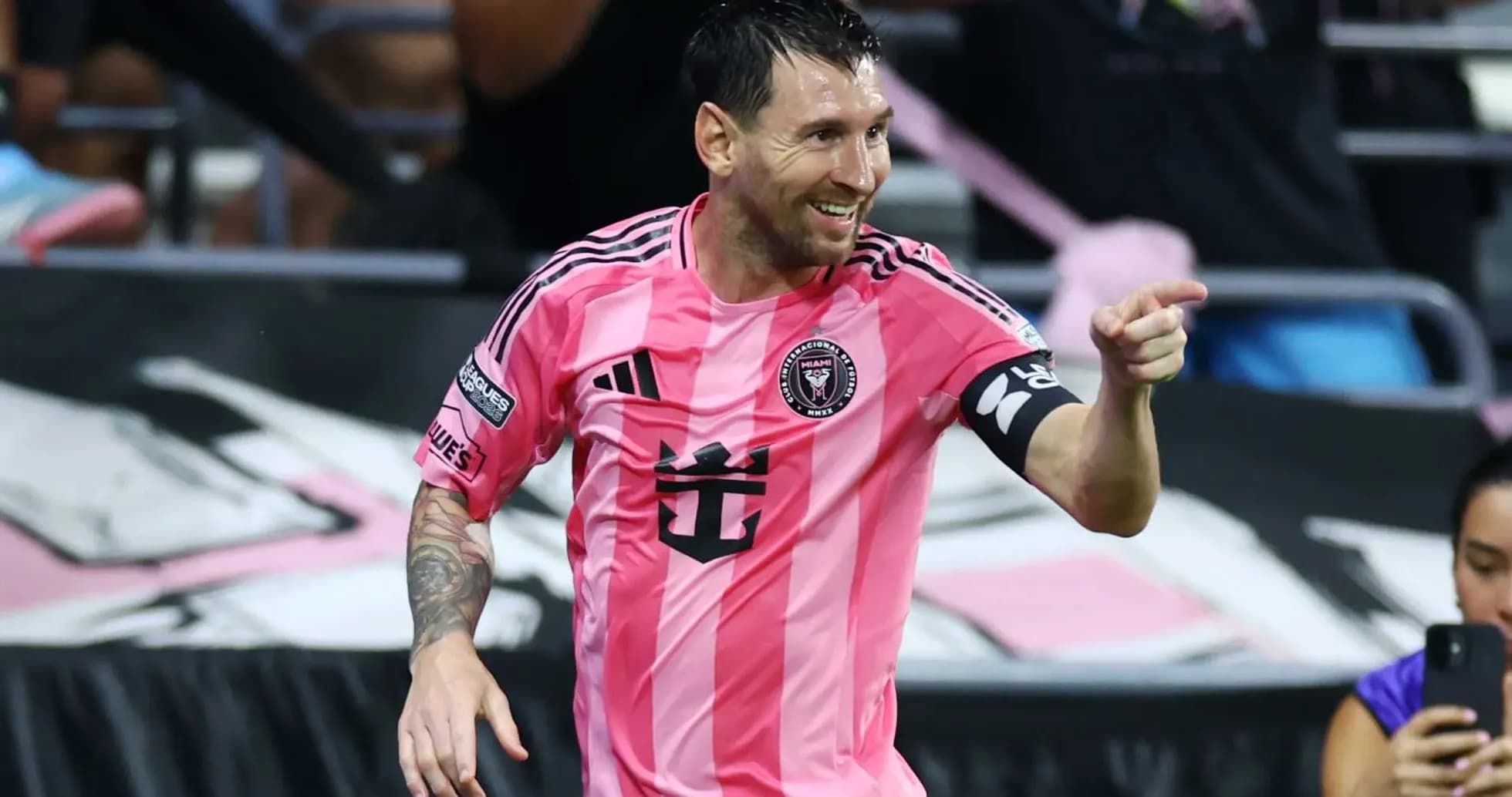 Lionel Messi celebrating a goal for Inter Miami