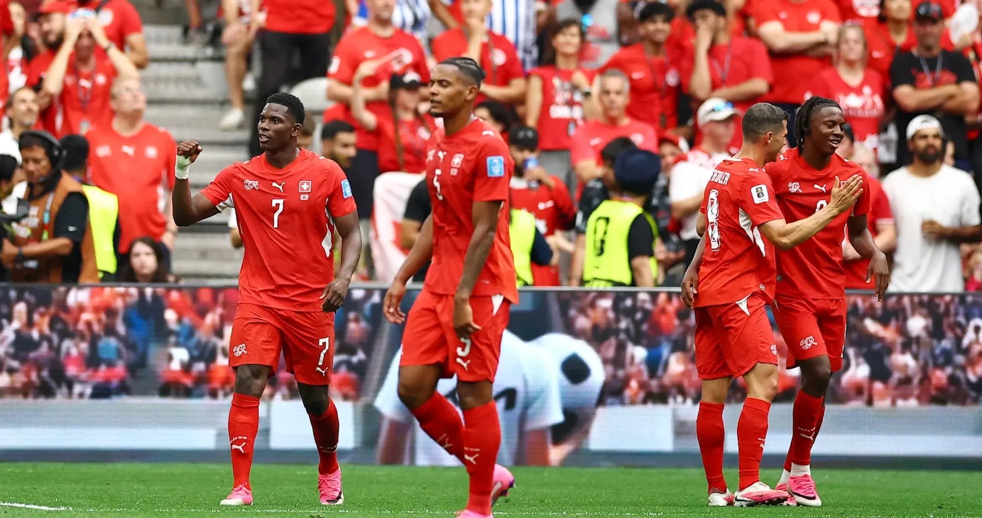 Switzerland players celebrating during World Cup match