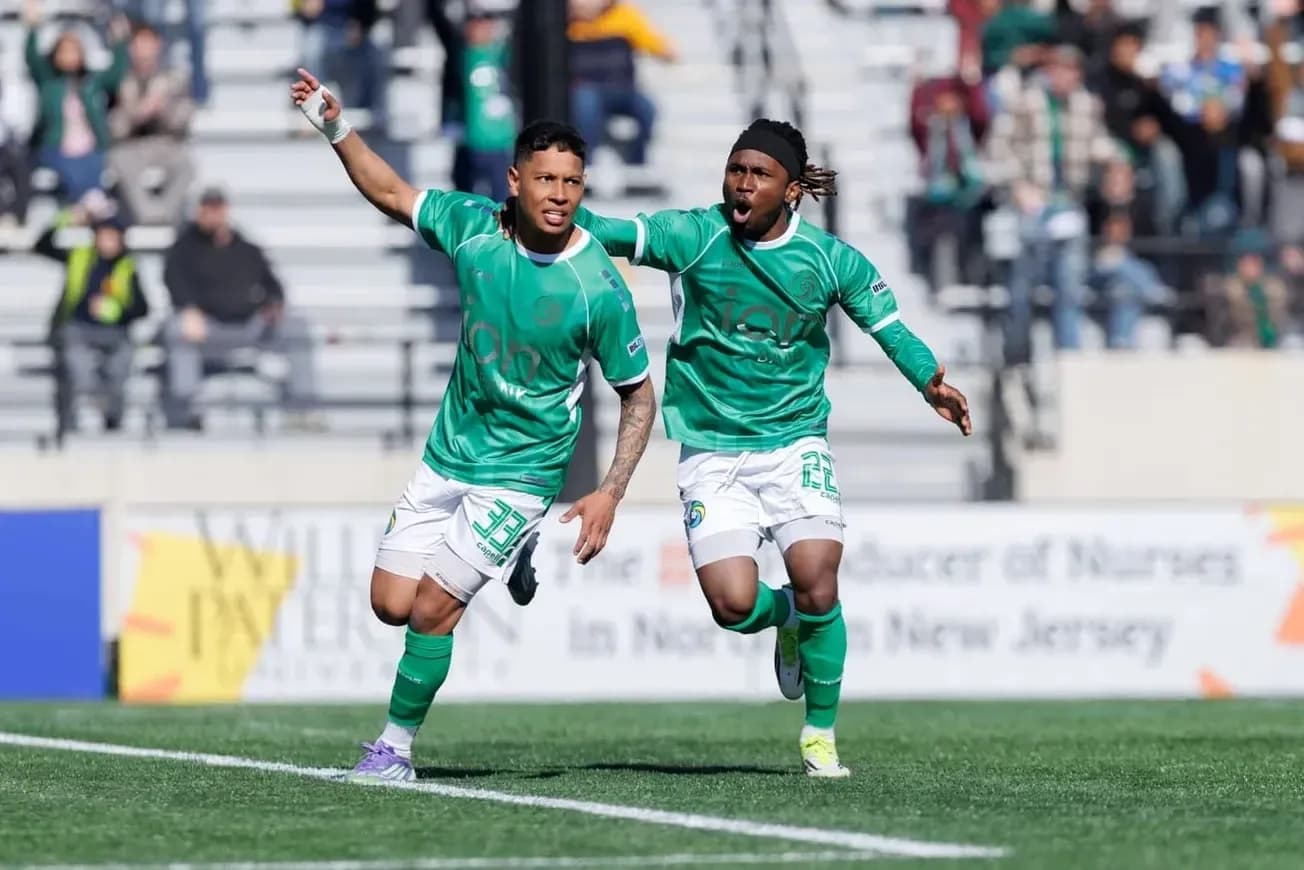 Players celebrating a goal during NY Cosmos match