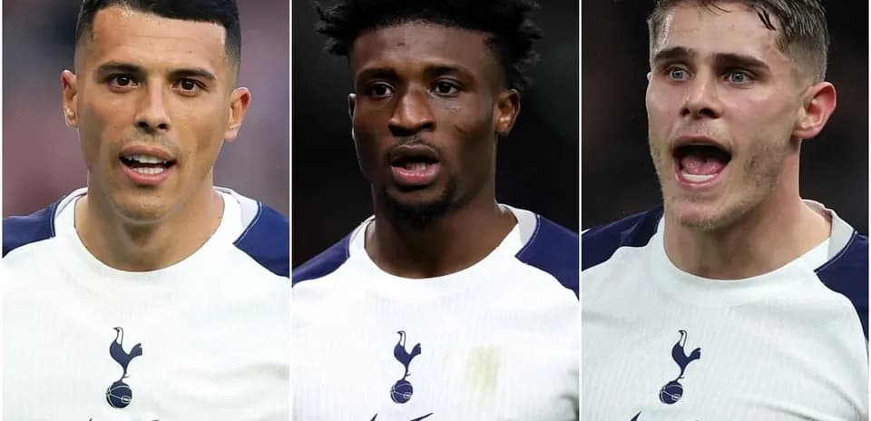 Three Tottenham Hotspur players in team uniforms