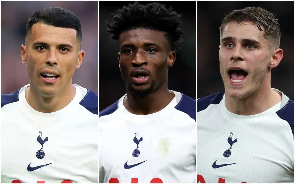 Three Tottenham Hotspur players in team uniforms