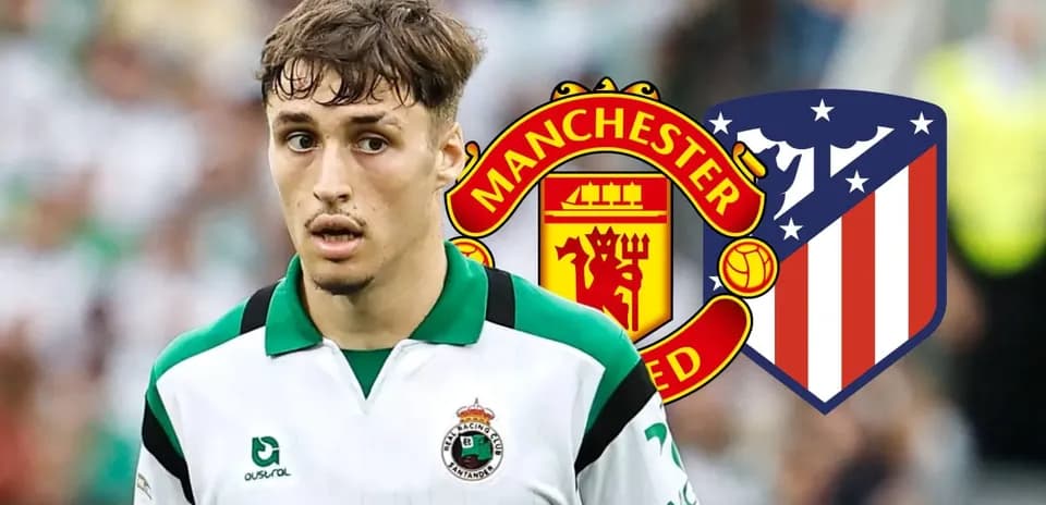 Player in kit with Manchester United and Atletico logos