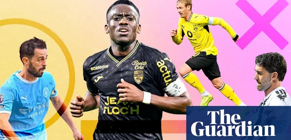 Four football players from different teams in action