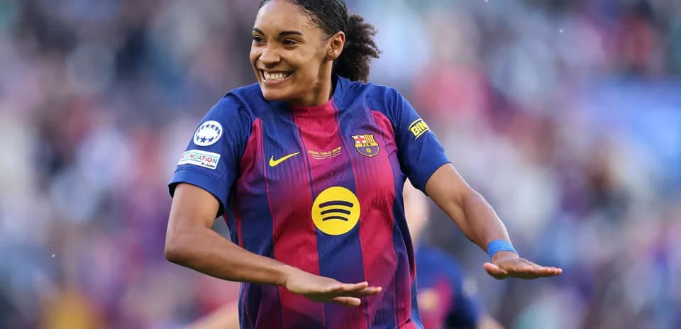 Barcelona player celebrating a goal on the pitch