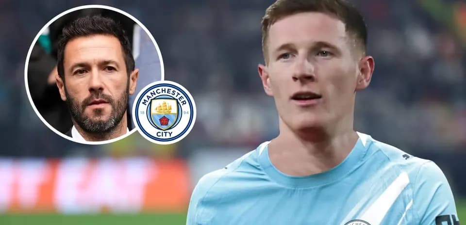 Manchester City player in training session with logo