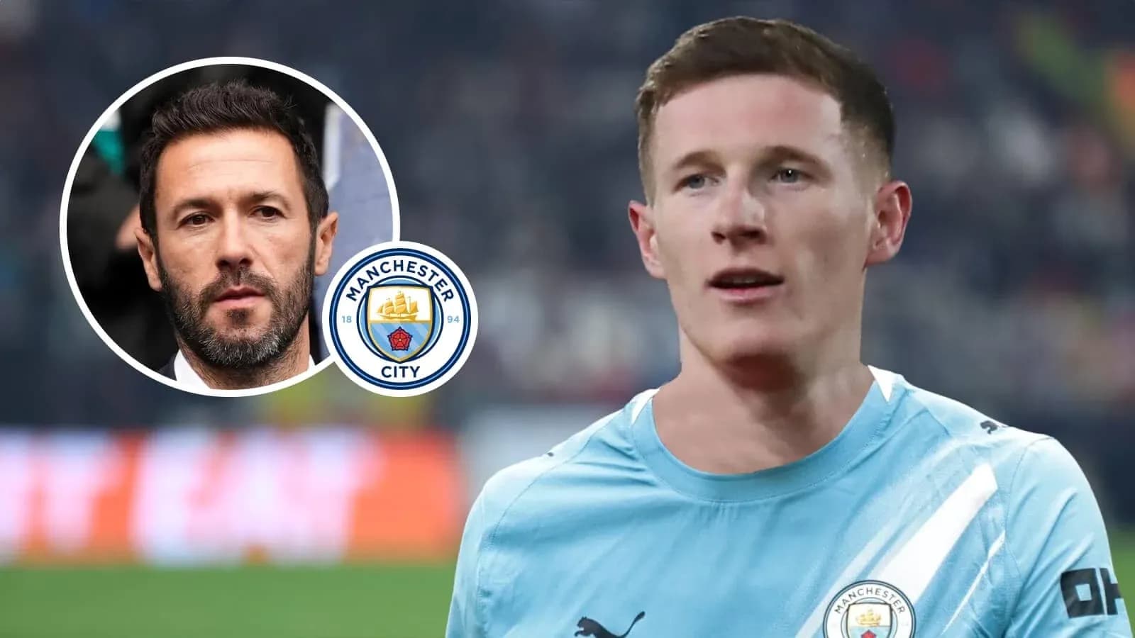 Manchester City player in training session with logo