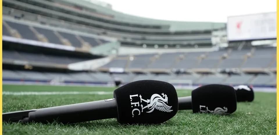 Microphones with LFC logo on the grass field