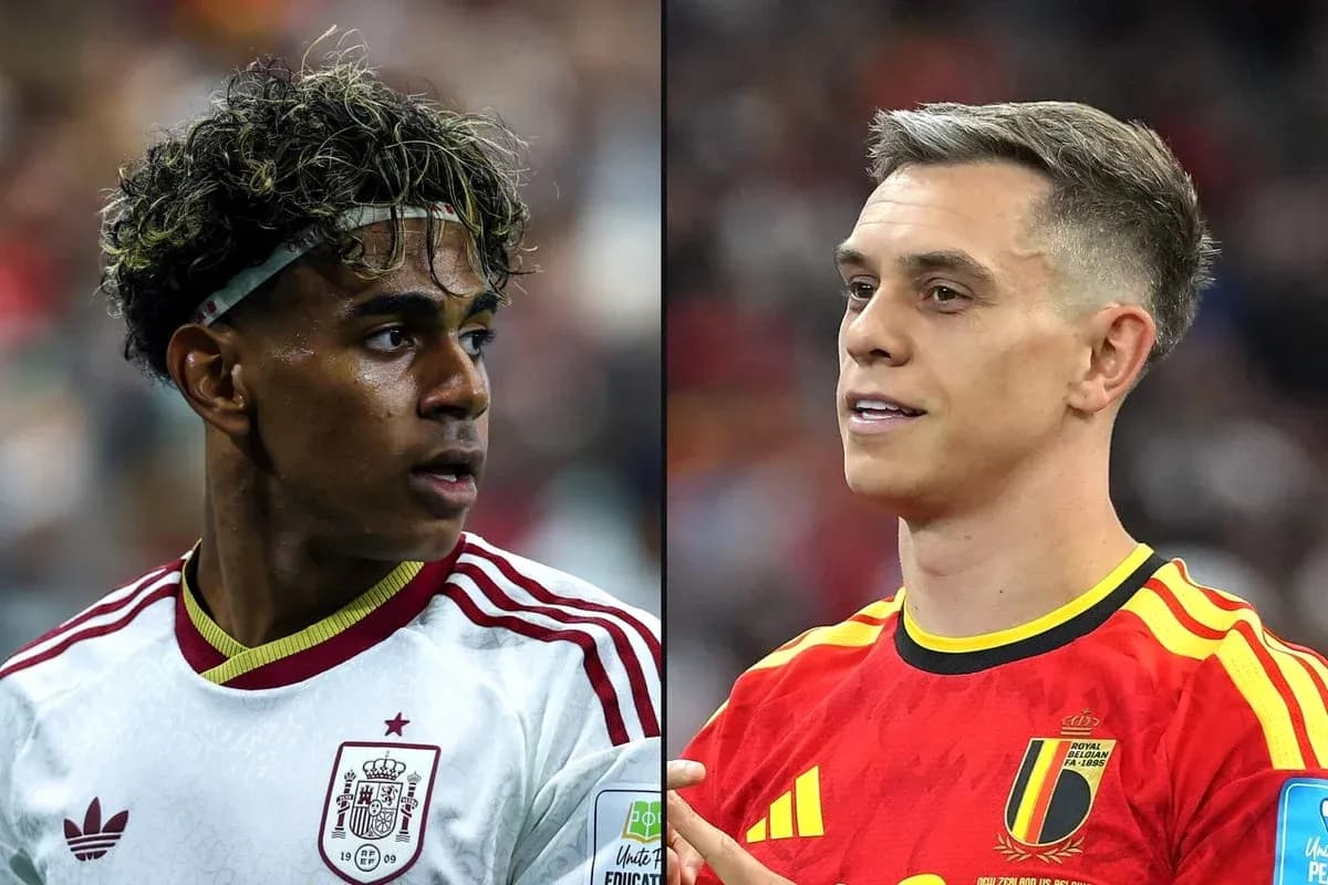 Two soccer players from Spain and Belgium during match