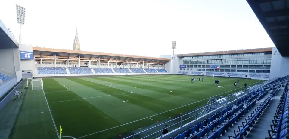 View of stadium pitch and seating area