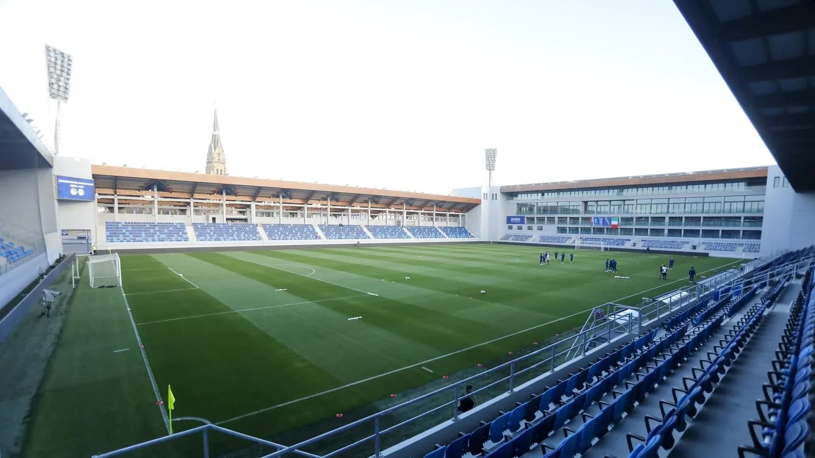 View of stadium pitch and seating area