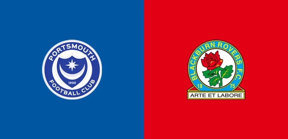 Logos of Portsmouth and Blackburn Rovers football clubs