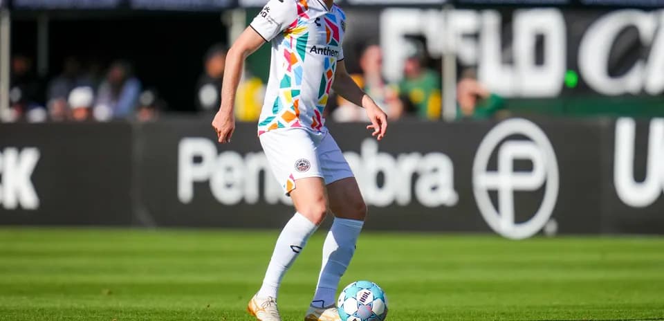 Player dribbling ball during USL Championship match