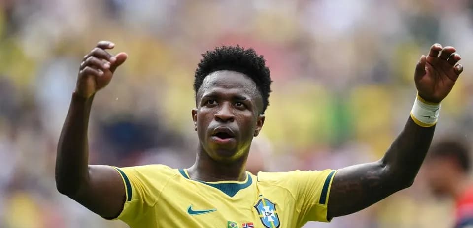 Brazilian player gesturing during a football match