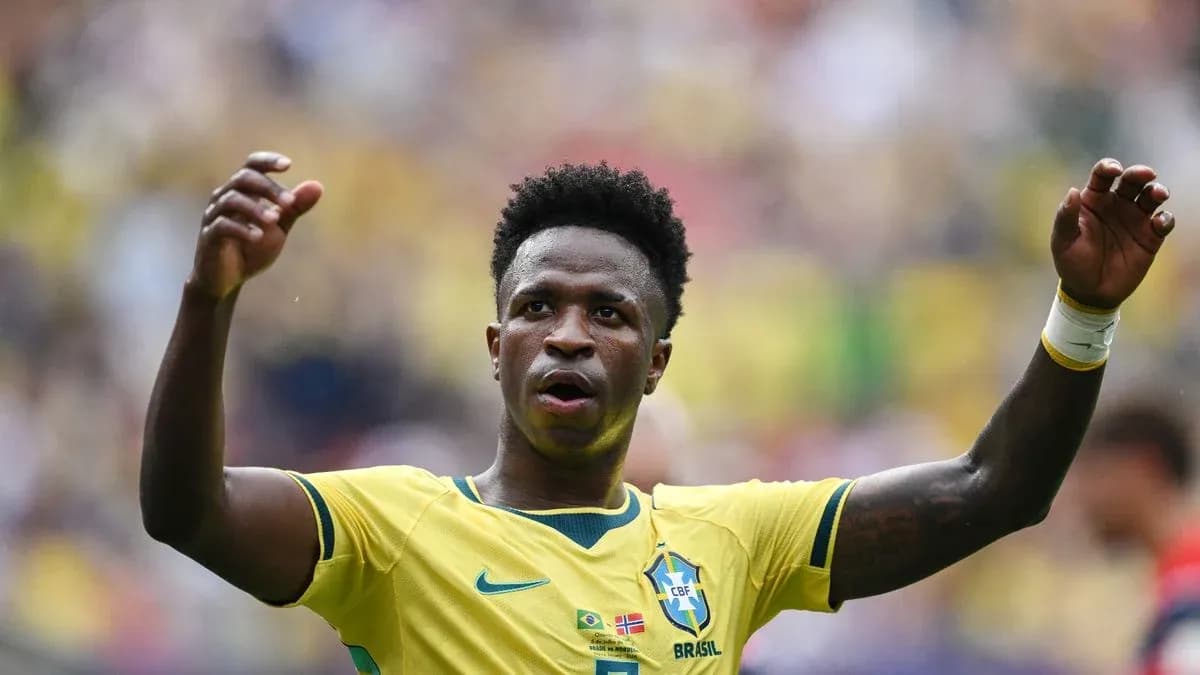 Brazilian player gesturing during a football match