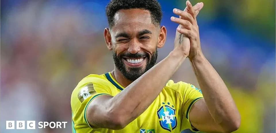 Player celebrating while wearing Brazil national team jersey