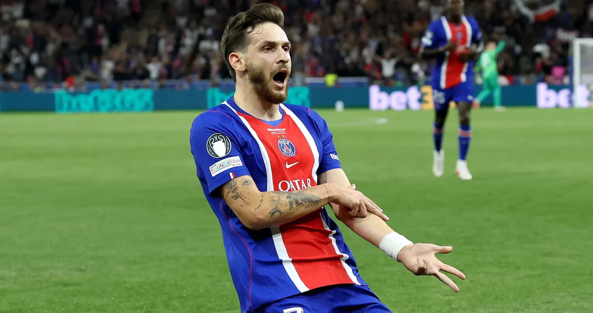 Player celebrating after scoring a goal for PSG