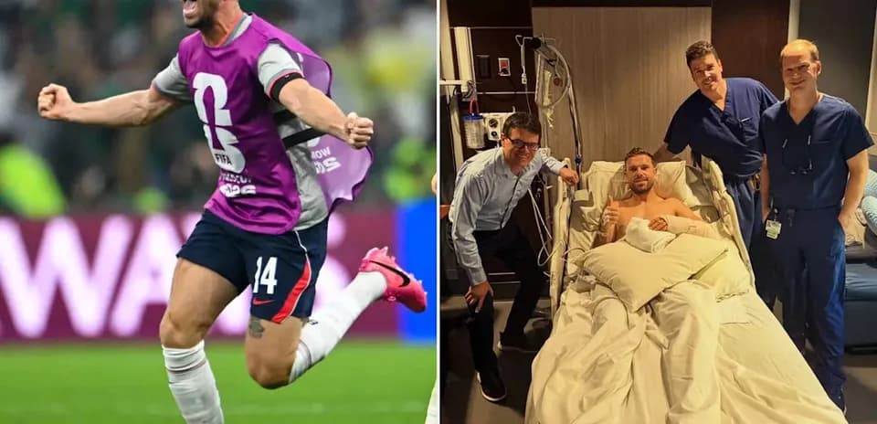 Player celebrating a goal and recovering in hospital