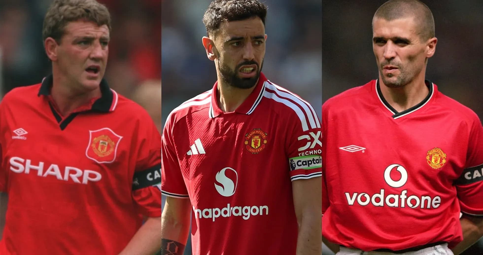 Three Manchester United players in red jerseys