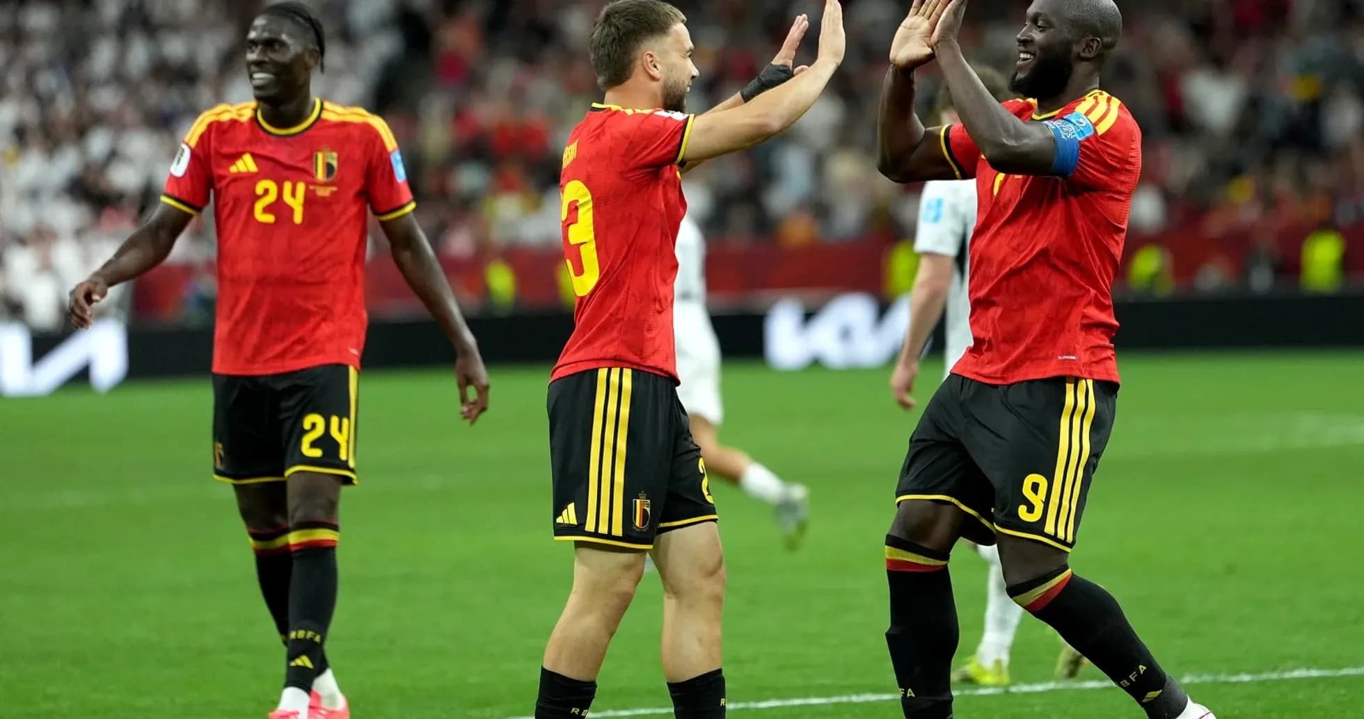 Belgium players celebrating during match against Senegal
