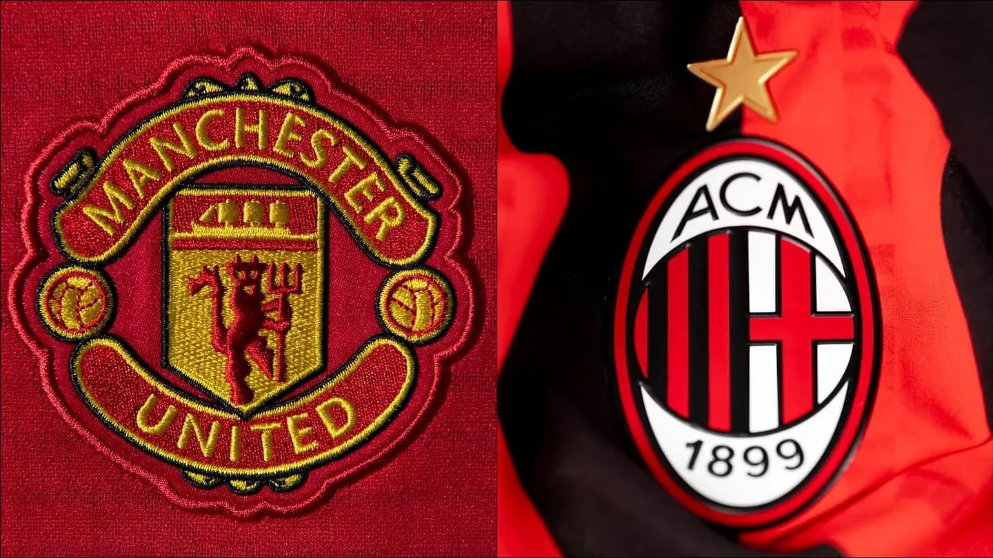 Logos of Manchester United and AC Milan side by side