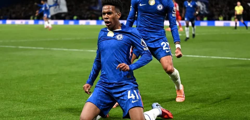 Chelsea player celebrating after scoring goal