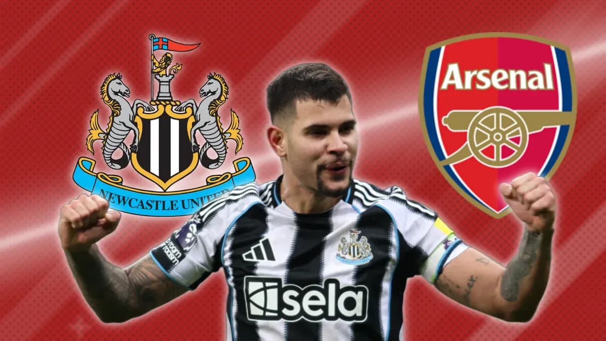 Newcastle player celebrating with club logos in background
