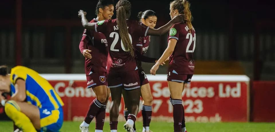 West Ham players celebrating during FA WSL match
