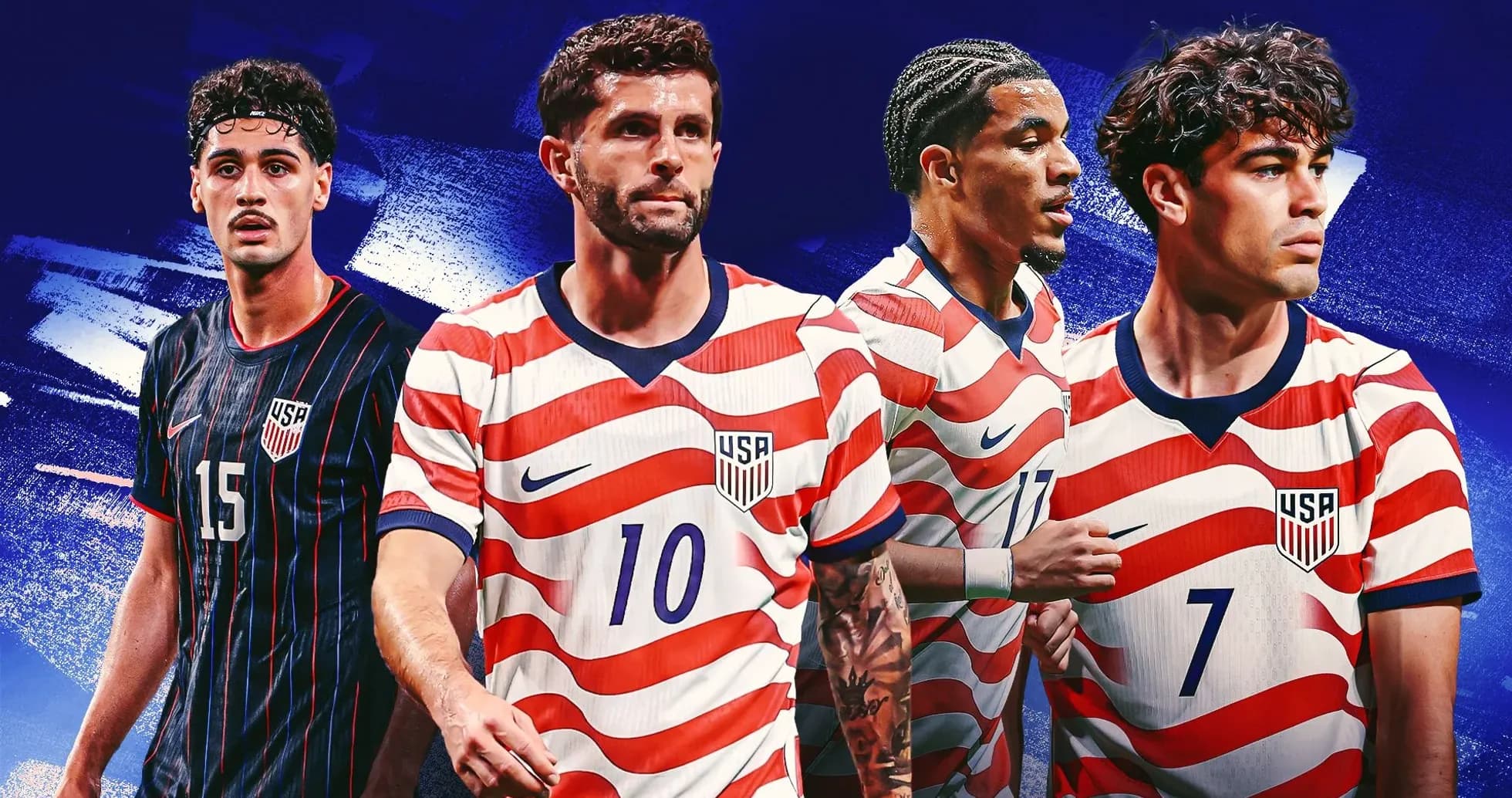 Four US soccer players in team jerseys