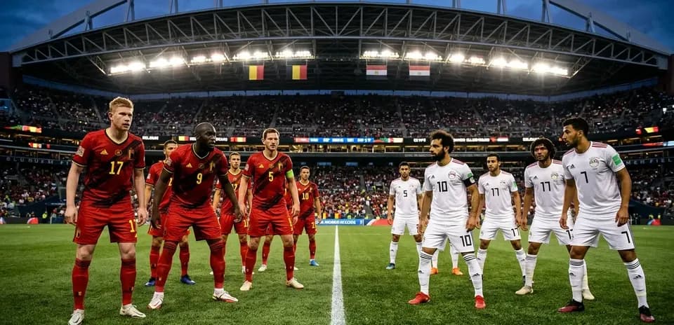 Belgium and Egypt players preparing for match
