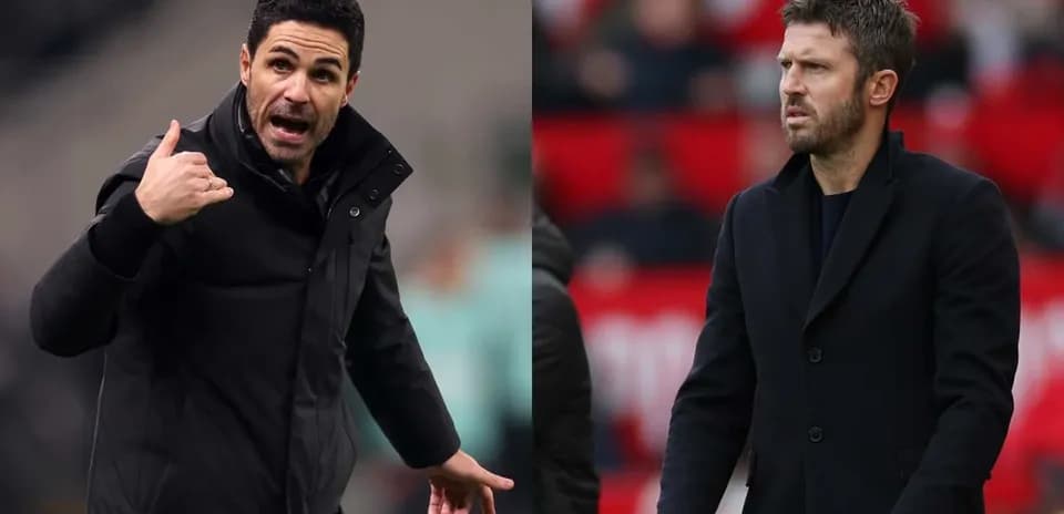 Two football managers giving tactical instructions on pitch