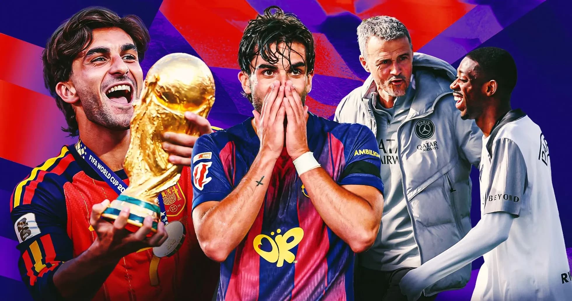 Player celebrating with World Cup trophy and teammates