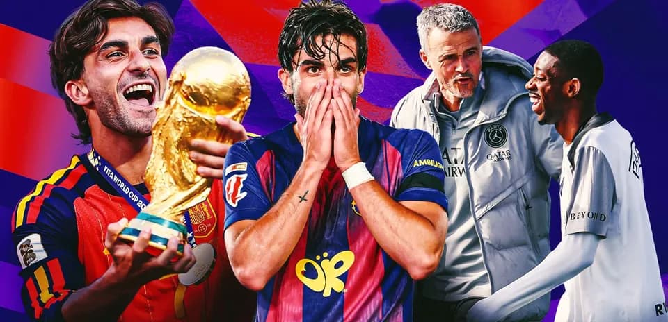 Player celebrating with World Cup trophy and teammates