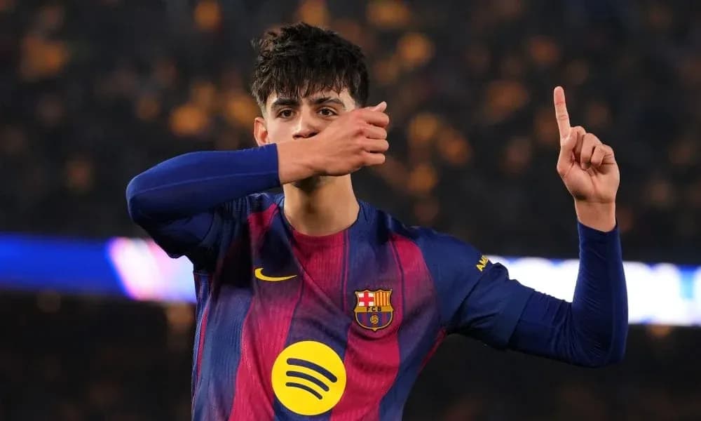 Barcelona player celebrating after scoring a goal