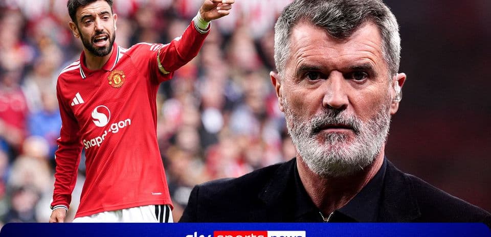 Bruno Fernandes gesturing during match with Roy Keane