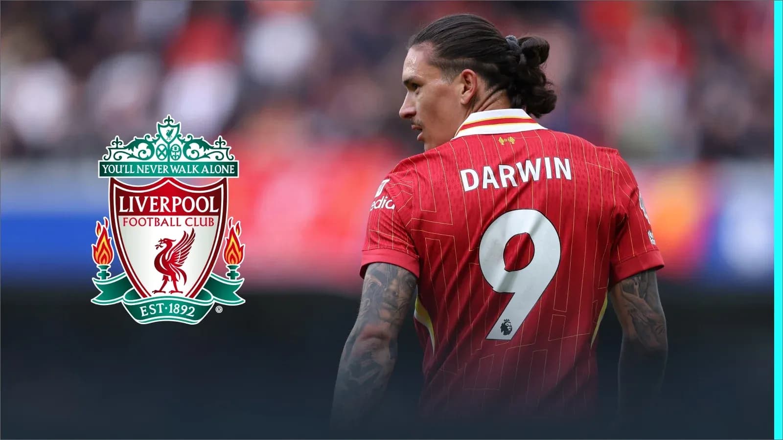 Player wearing Liverpool jersey with 'DARWIN' and number 9
