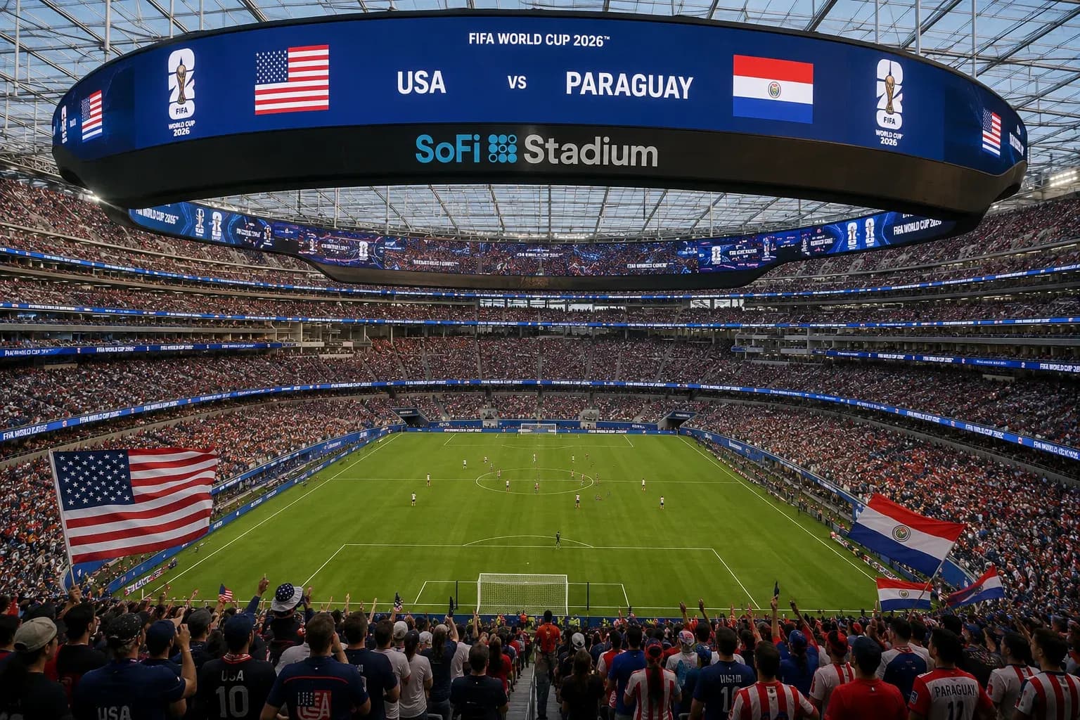 Fans cheering at USA vs Paraguay match