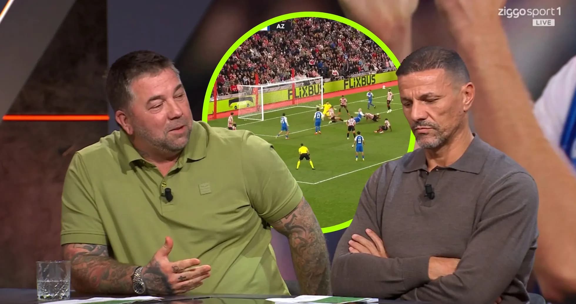 Sports analysts discussing match highlights on set