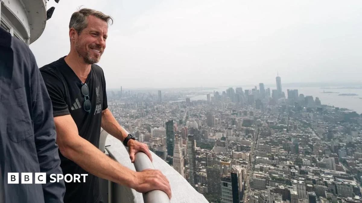 Man overlooking city skyline from high vantage point
