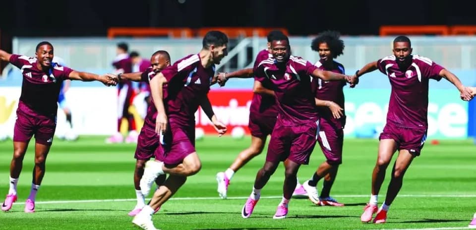 Qatar players training for World Cup match