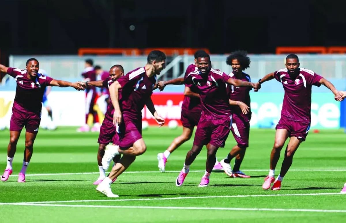 Qatar players training for World Cup match
