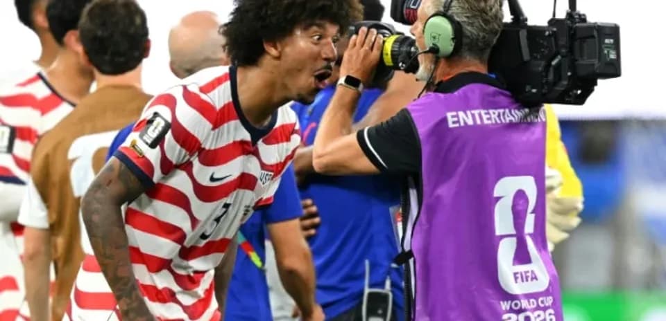 Player celebrating and interacting with camera after match