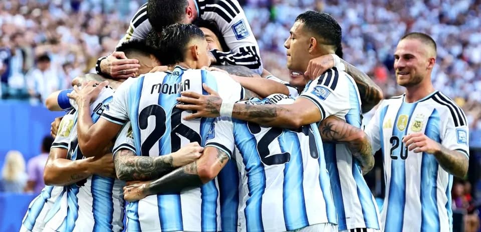 Argentina players celebrating a goal during match