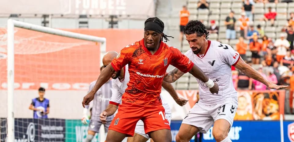 Players competing during Vancouver FC vs Forge match
