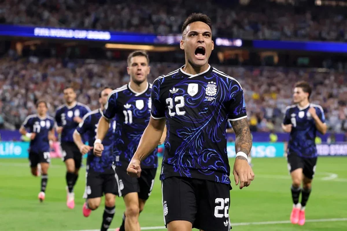 Argentina players celebrating a goal during match
