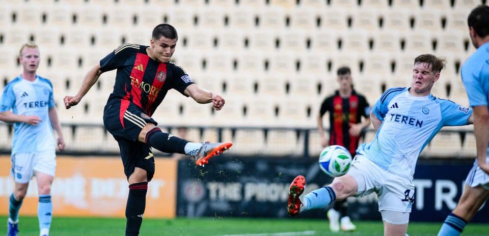 Atlanta United II player shooting at goal