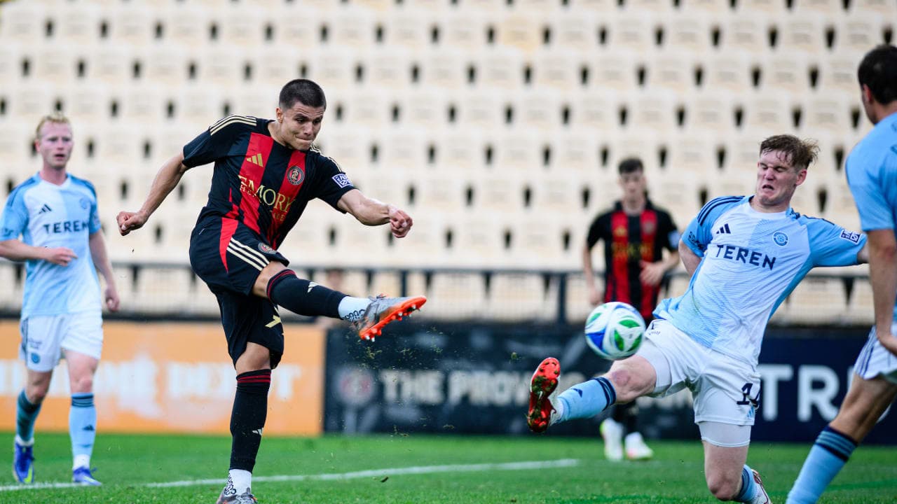 Atlanta United II player shooting at goal