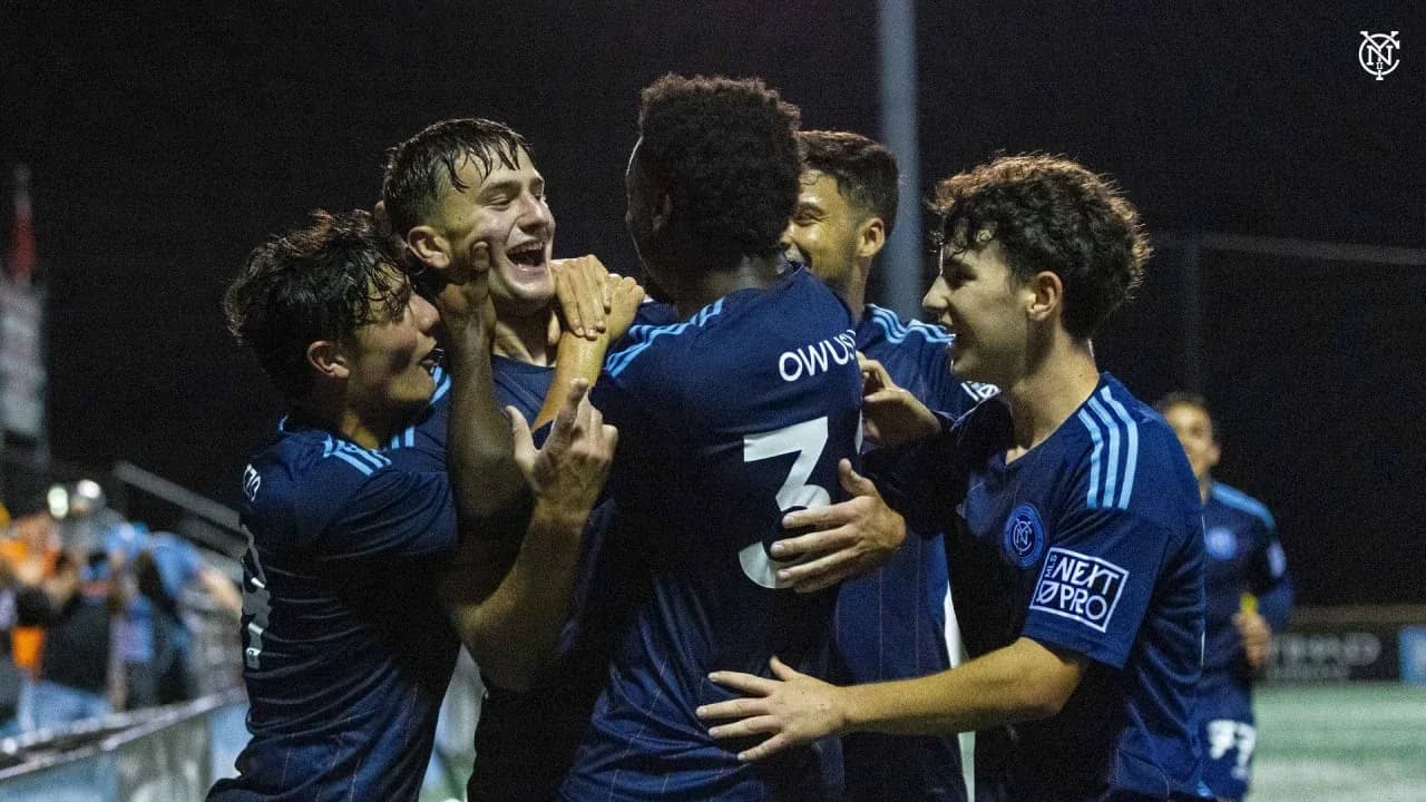 New York City II players celebrating a goal