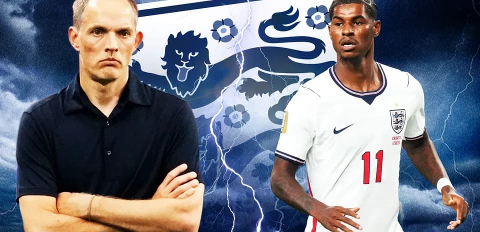 Coach and player in front of England flag background