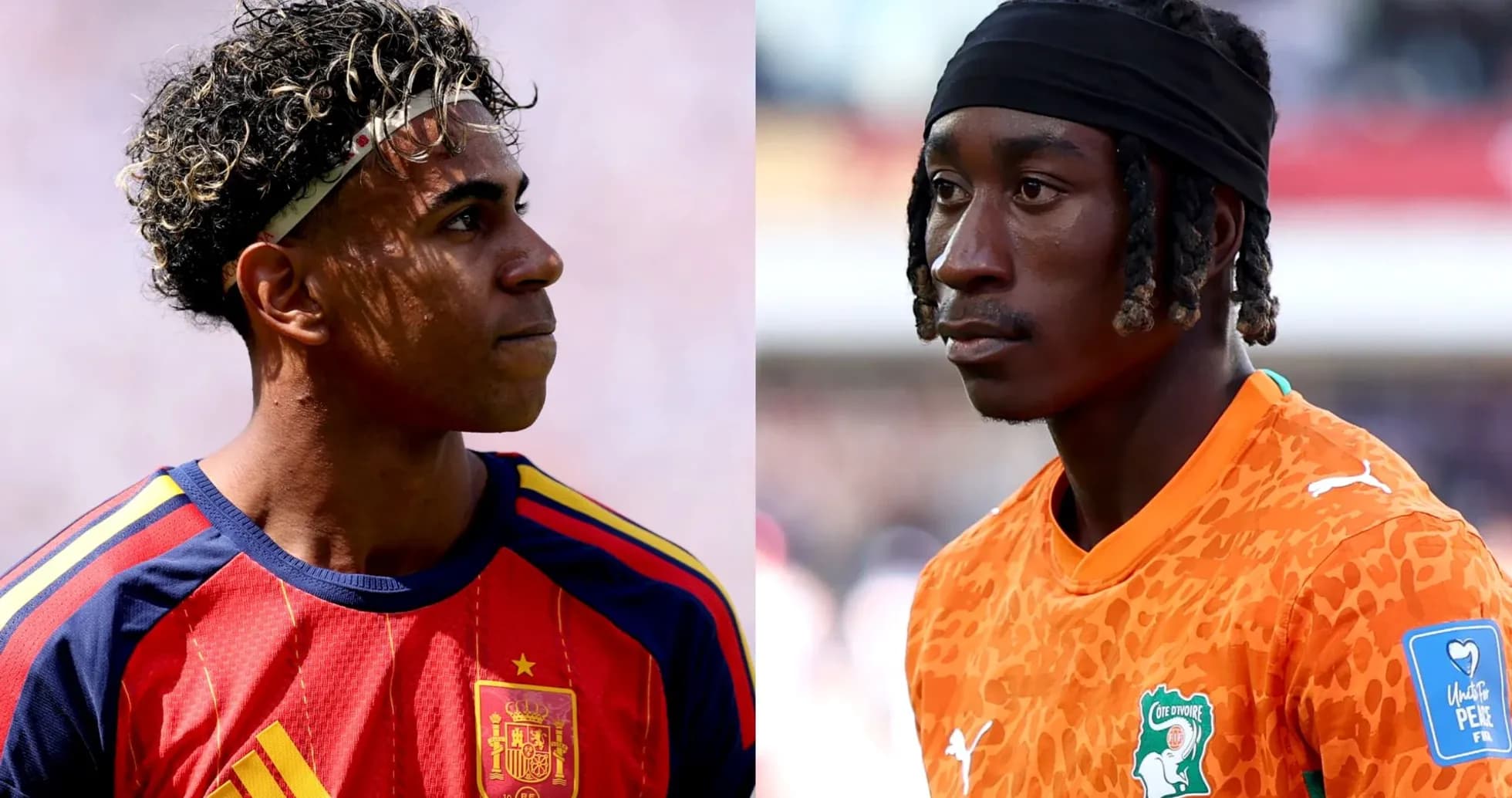 Players from Spain and Ivory Coast facing each other
